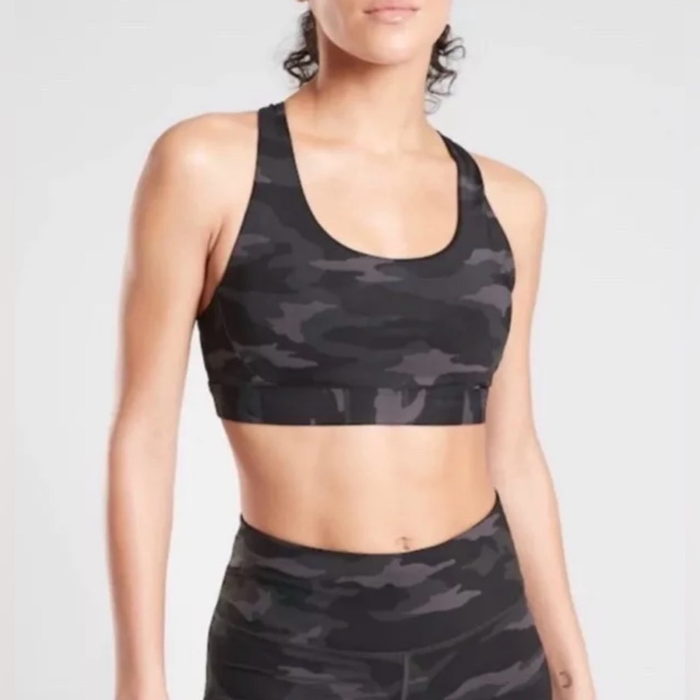 ATHLETA A-C Ultimate Printed Sports Bra Size Small Camo Gray Workout Gym